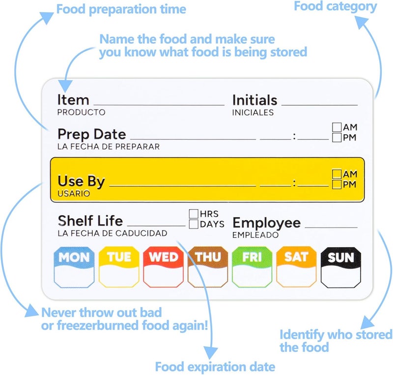 GUEER Restaurant Quality Shelf Life Food Rotation Labels Vinyl, 2” x 3” Self-Adhesive Removable Freezer Food Labels Stickers, Perfect for Reusable Containers, Food Date Sticker (Large, Count, 2) - Image 5